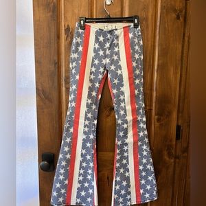 Free People Red White and Blue Bell Bottom Pants Size 25